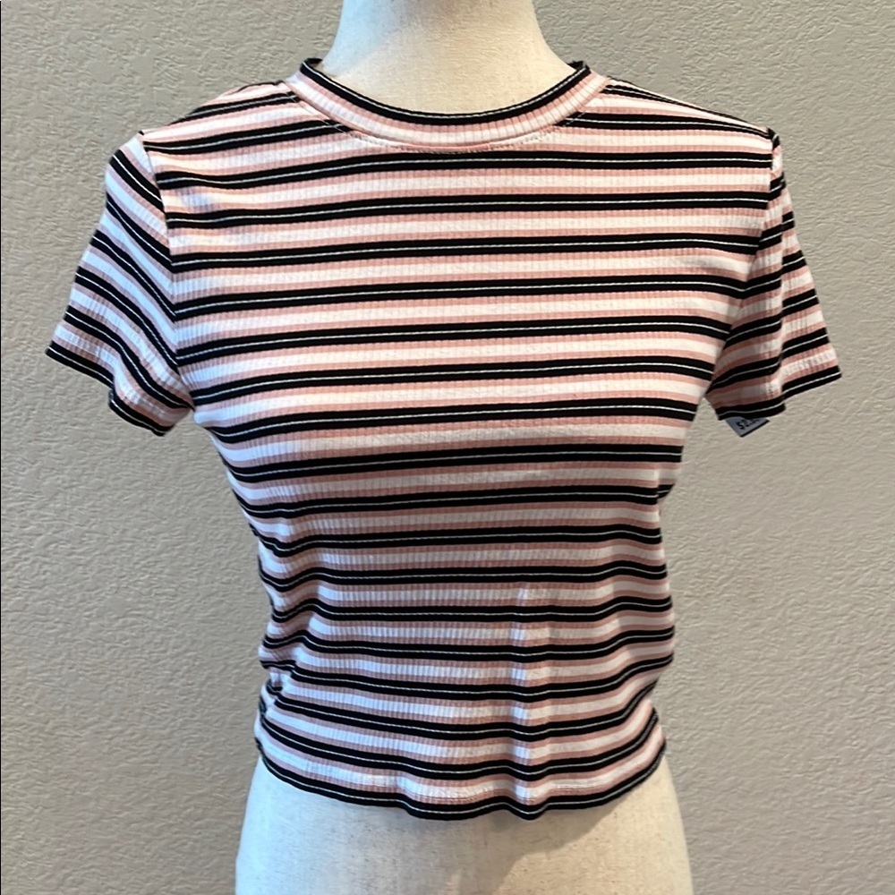 Striped Pink and Black Women's Top by DIVIDED Sz Med